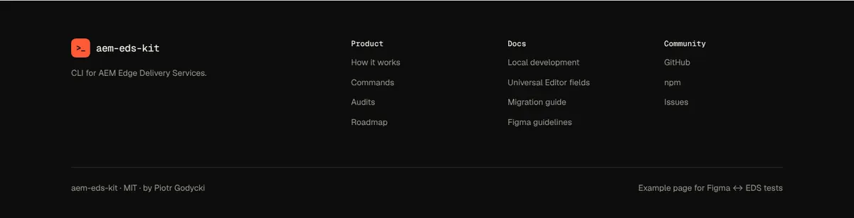 footer section on the example page