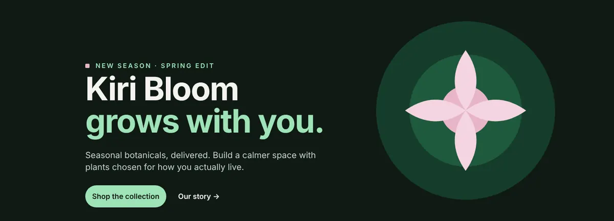 Kiri Bloom hero block generated from the bundled SVG